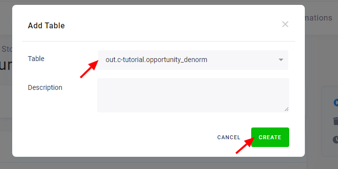 Screenshot - Create table