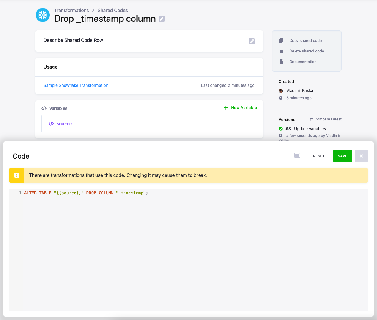 Screenshot - Shared Code with Variables